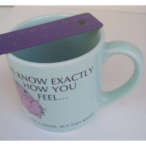 AGC Cat Humor Coffee Cup Soft Green Pink Cartoon Cat with Stripes - Picture 6 of 6